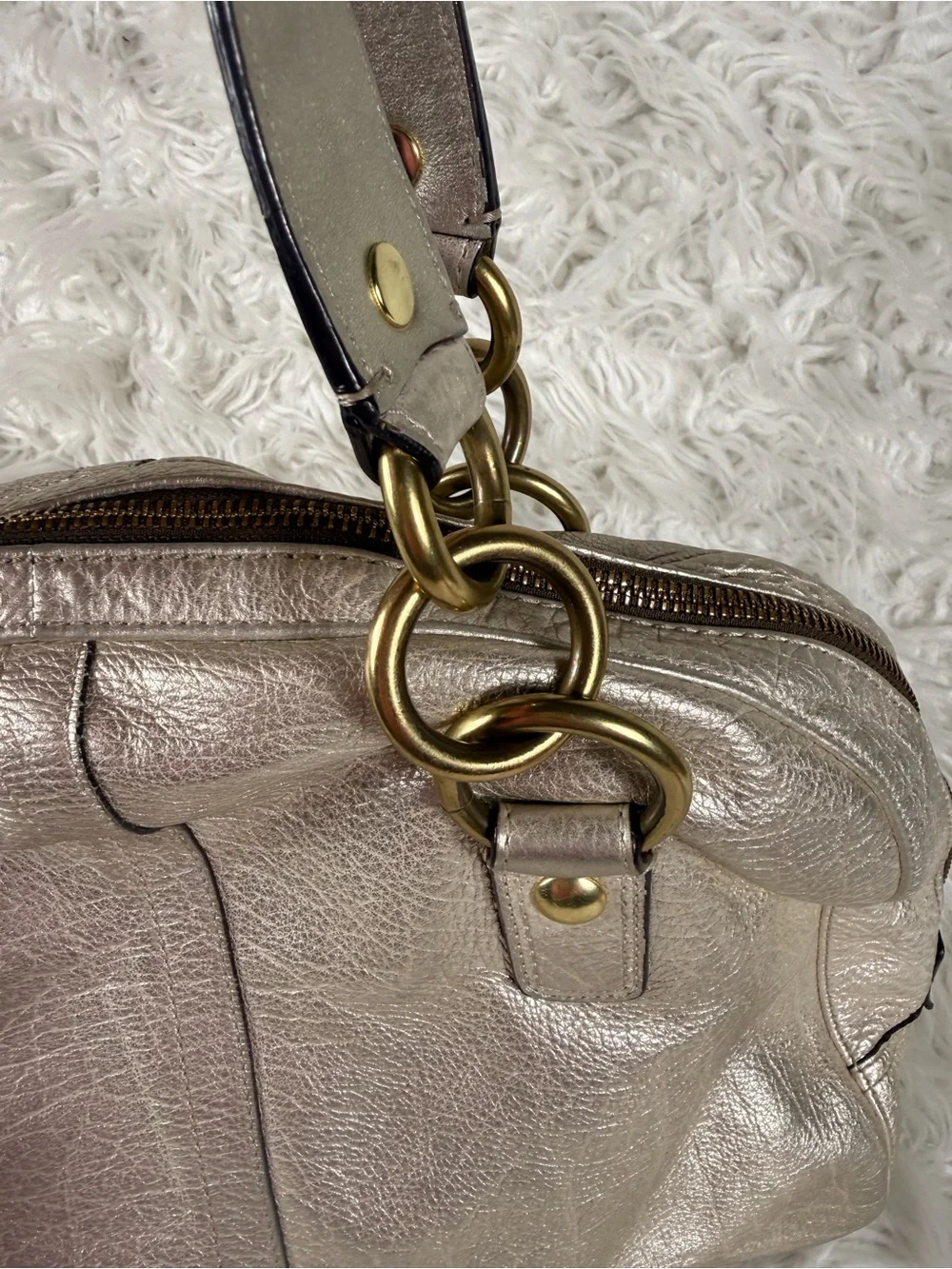 Coach Y2k 2000s Metallic Silver Dome Satchel Handbag